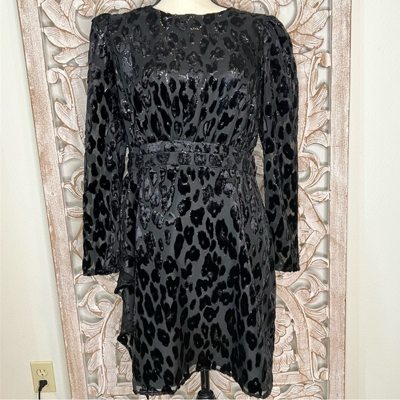 NWT Express Black Sheath Velvet Animal Print Textured Shimmer Dress Sz M - Picture 2 of 9